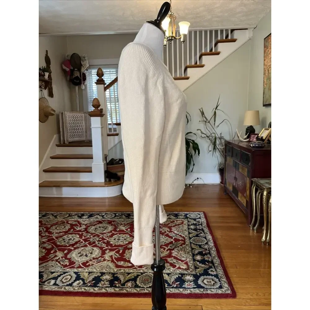 Banana Republic Womens M Cream 100% Merino Wool Ribbed Pullover Sweater Classic